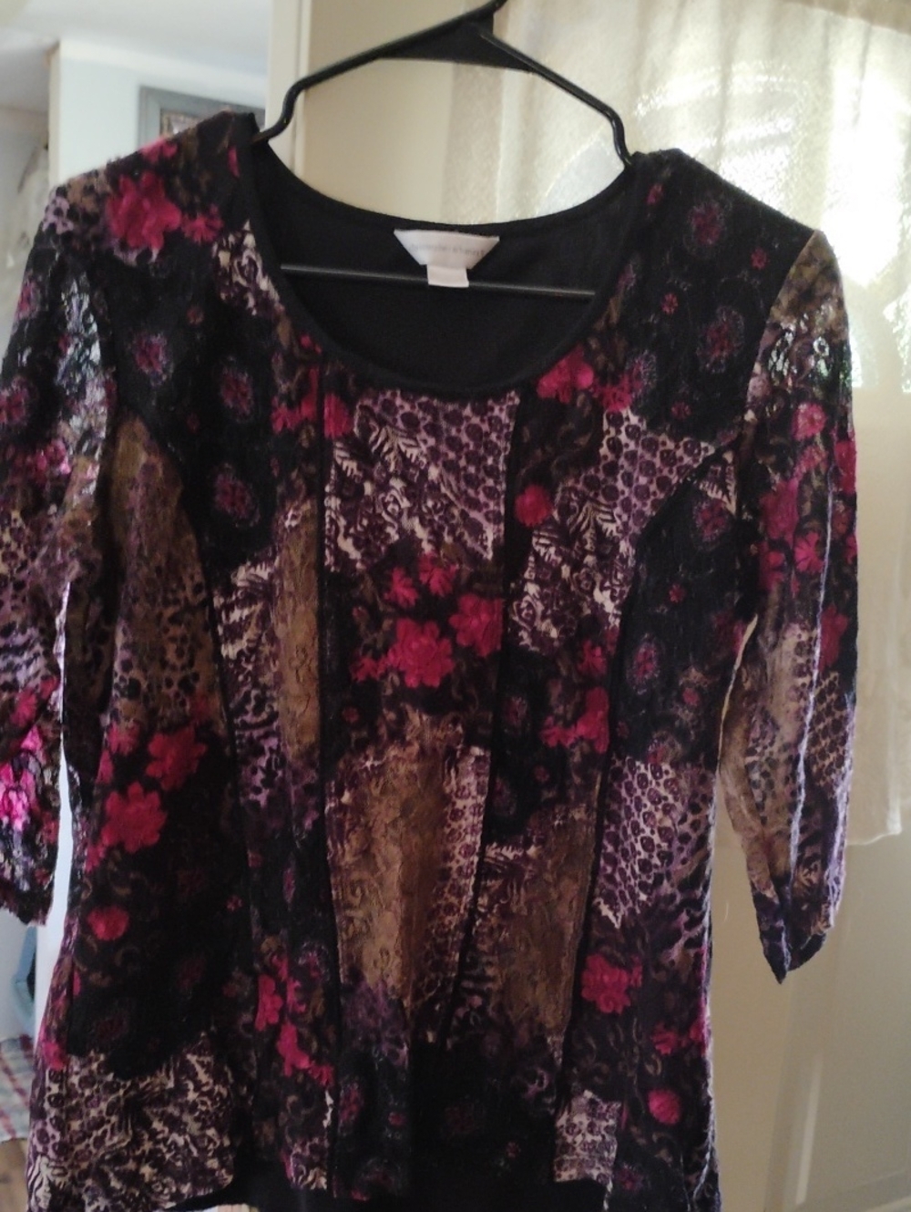 Christopher & Banks Black Patchwork Floral & Animal Print Long Sleeve Top